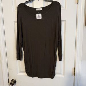 NWT Zenana Top Army Green | Wide Neck | Rouched Bottom | Stretchy | Oversized